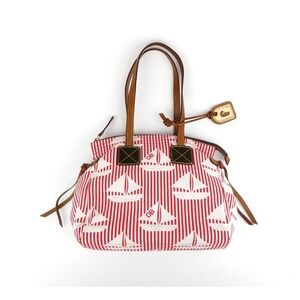Dooney & Bourke Red White Striped Sailboats Hobo Shoulder Bag